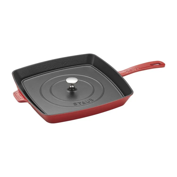 12" Cast Iron Square Grill Pan and Press Set - Cherry