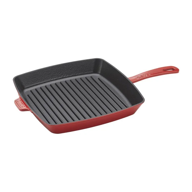 12" Cast Iron Square Grill Pan and Press Set - Cherry