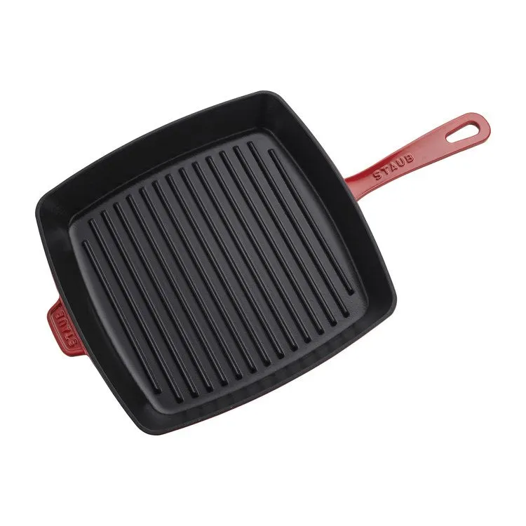 12" Cast Iron Square Grill Pan and Press Set - Cherry