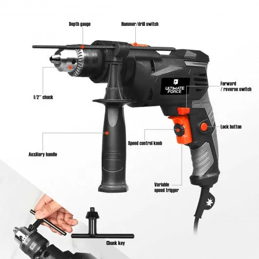 1/2" Electric Corded Impact Hammer Drill Variable Speed