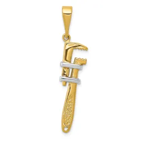 14k Two Tone Gold 3-Dimensional Wrench Pendant