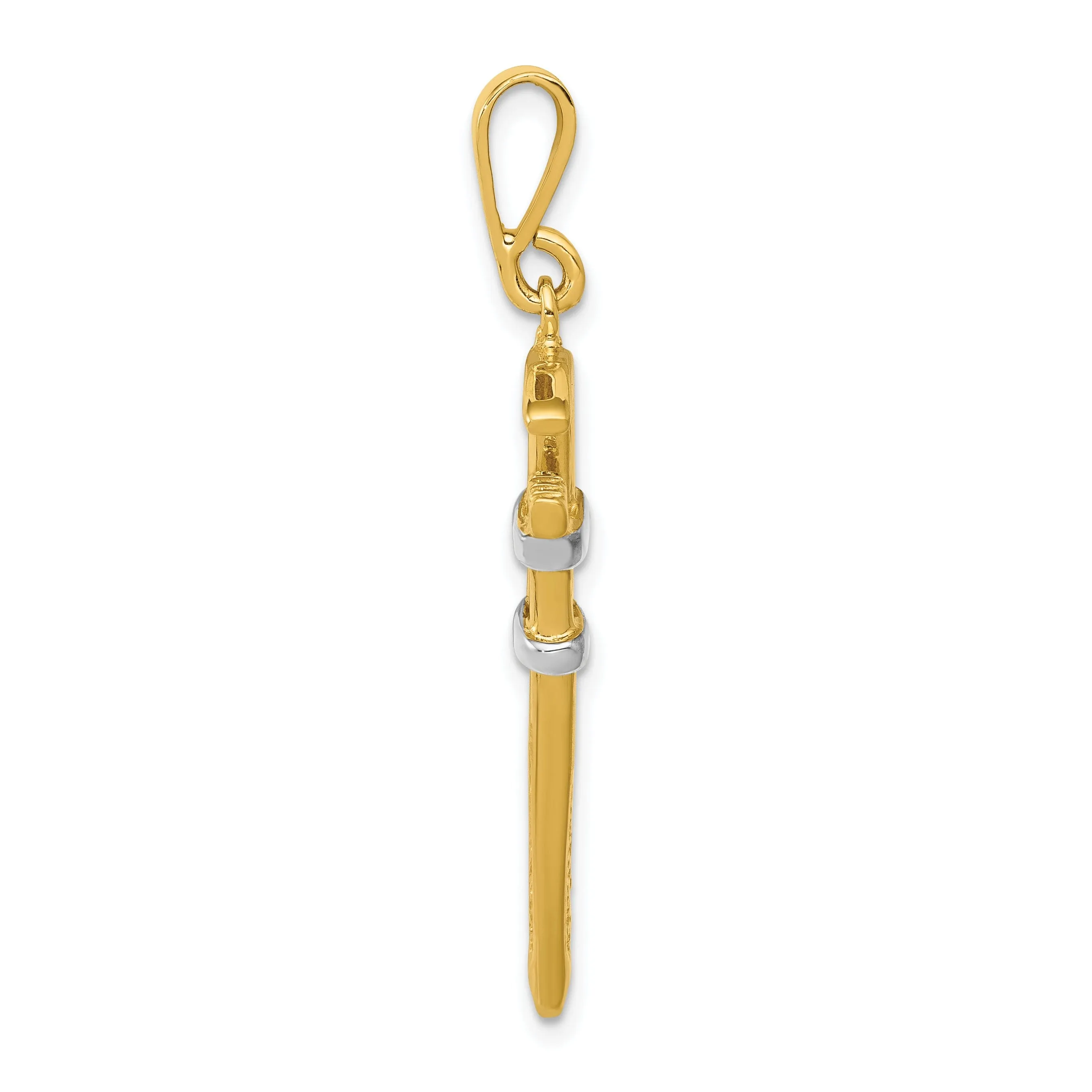 14k Two Tone Gold 3-Dimensional Wrench Pendant