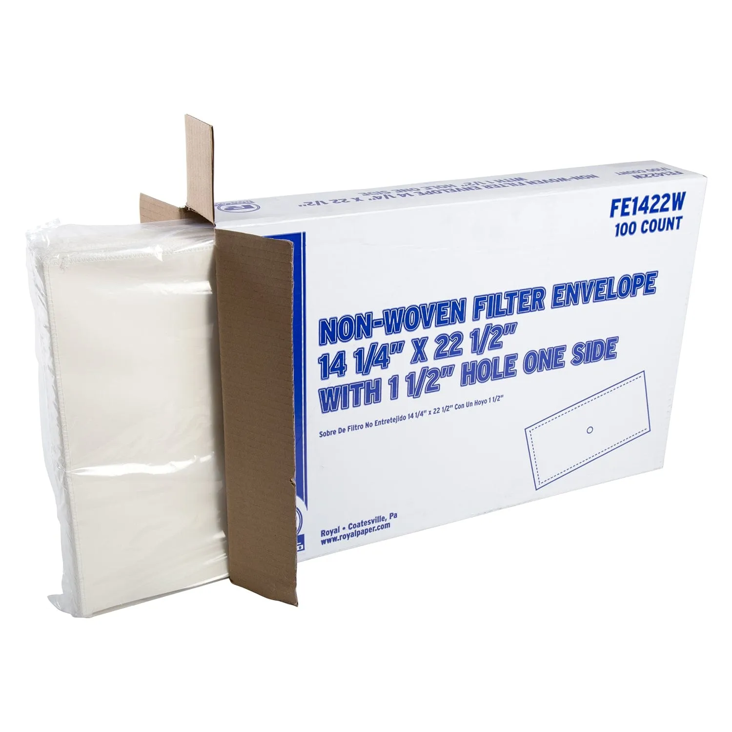 14" x 22.25" Non-Woven Filter Envelopes - 1.5" One Sided Hole, Pack of 100