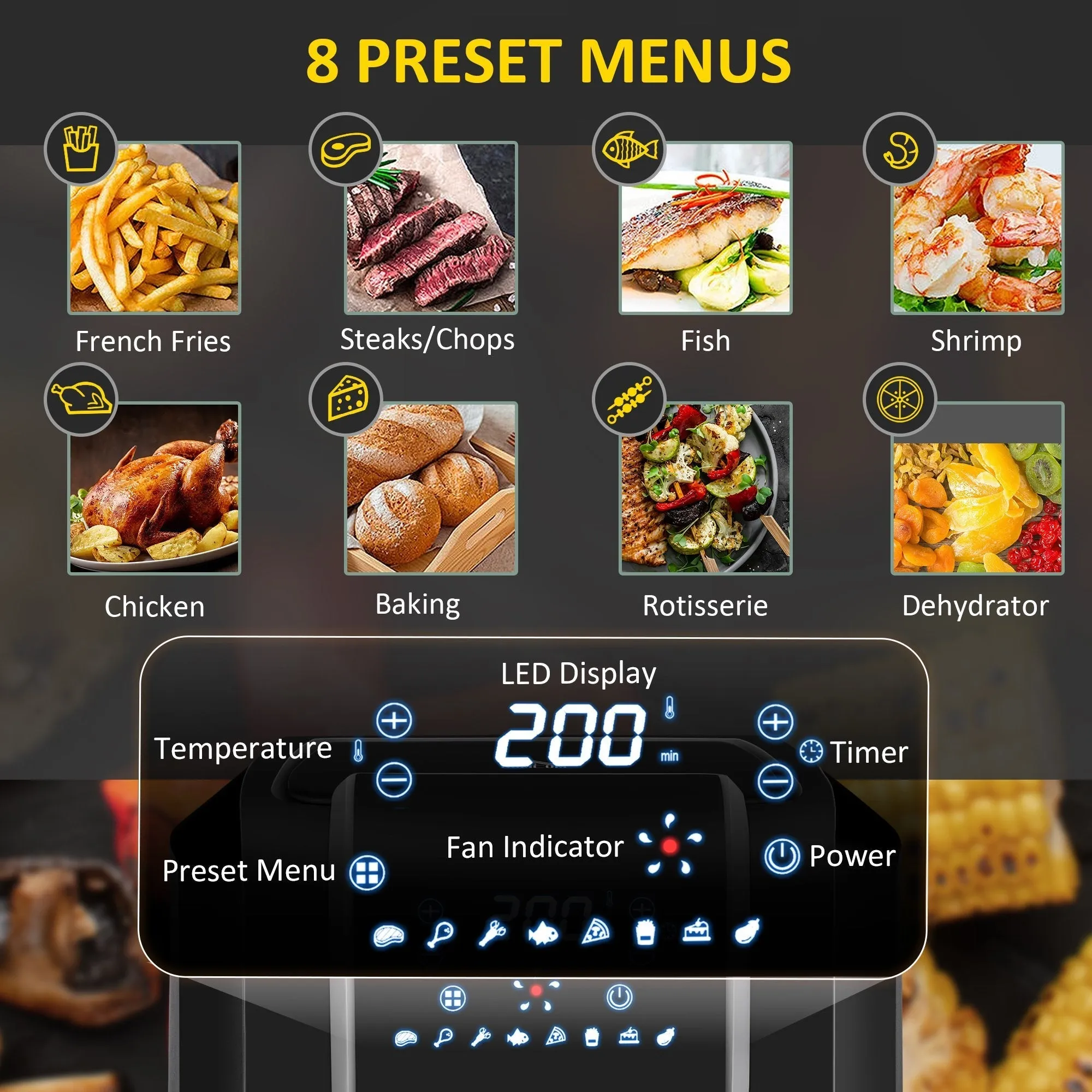 1700W 6.5L Air Fryer 8 Presets With Digital Display Black & Grey