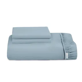 3 Piece Fitted Sheet Set Super Soft Metallic Blue Single Size 120x200 25cm with 2 Pillow Case