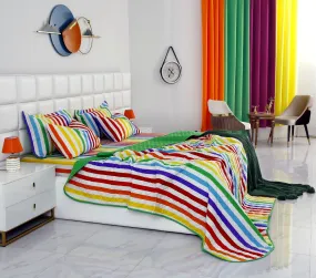 6 PCs Bed Spread Set-Multi Stripe(Parrot)