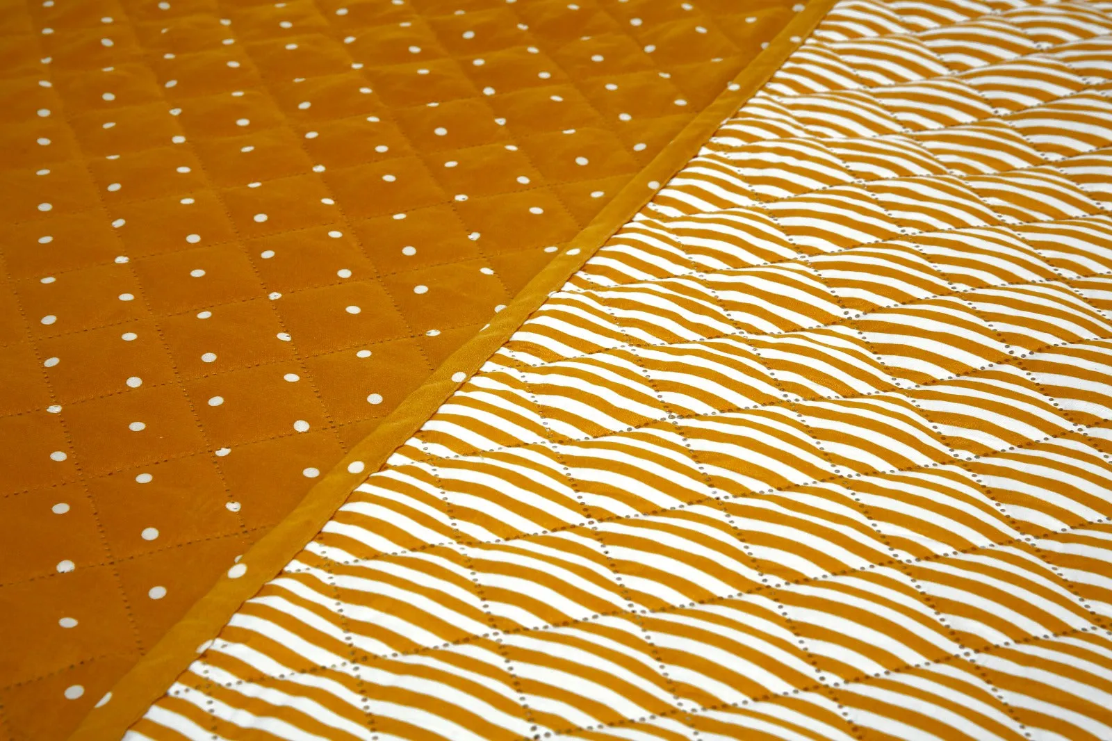 6 PCs Bed Spread Set-Mustard Polka