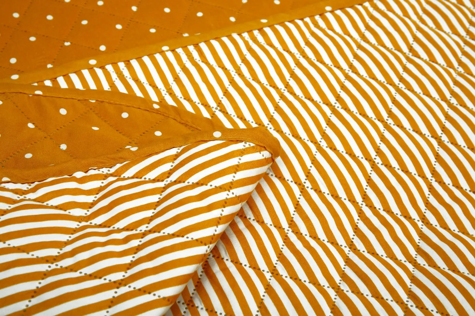 6 PCs Bed Spread Set-Mustard Polka