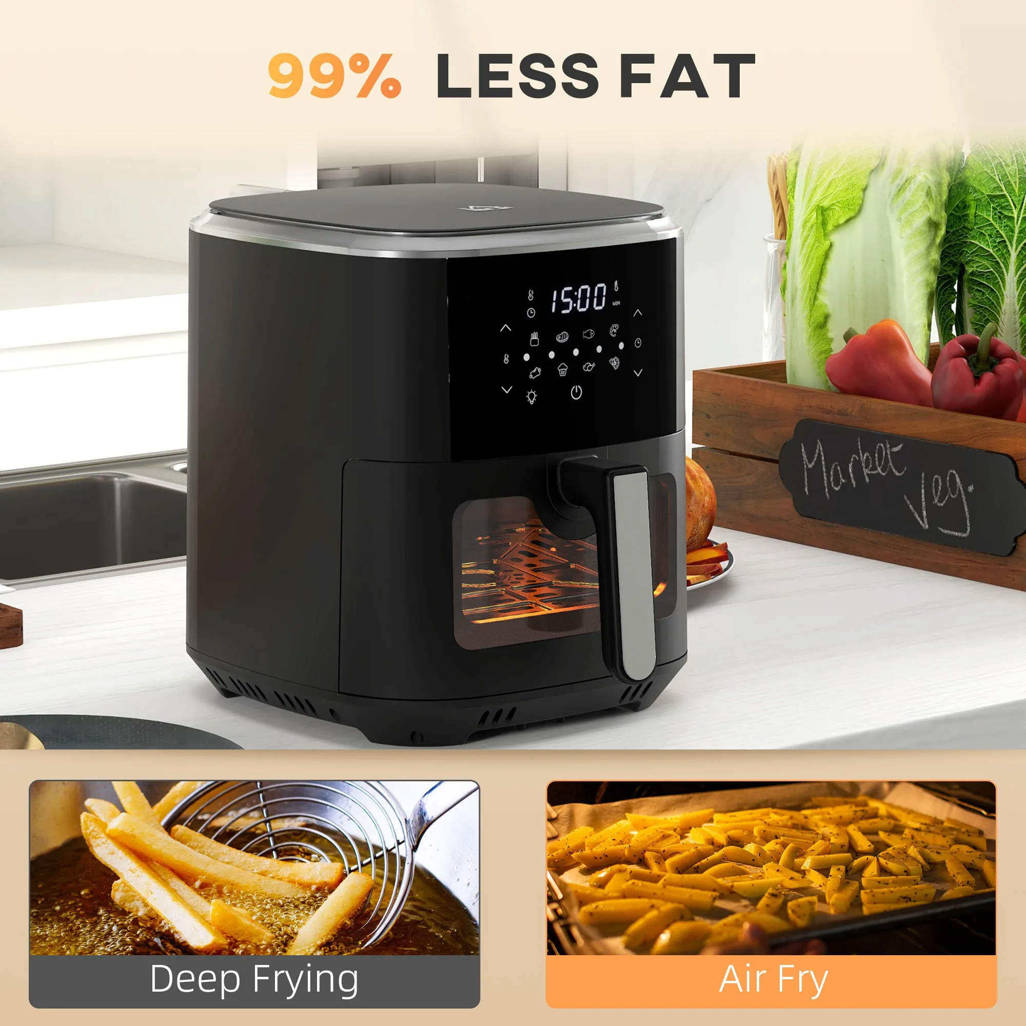 6.7L 4 in 1 Air Fryer, Bake, Roast and Dehydrator with Digital Display, Rapid Air Circulation, Adjustable Temperature, Timer