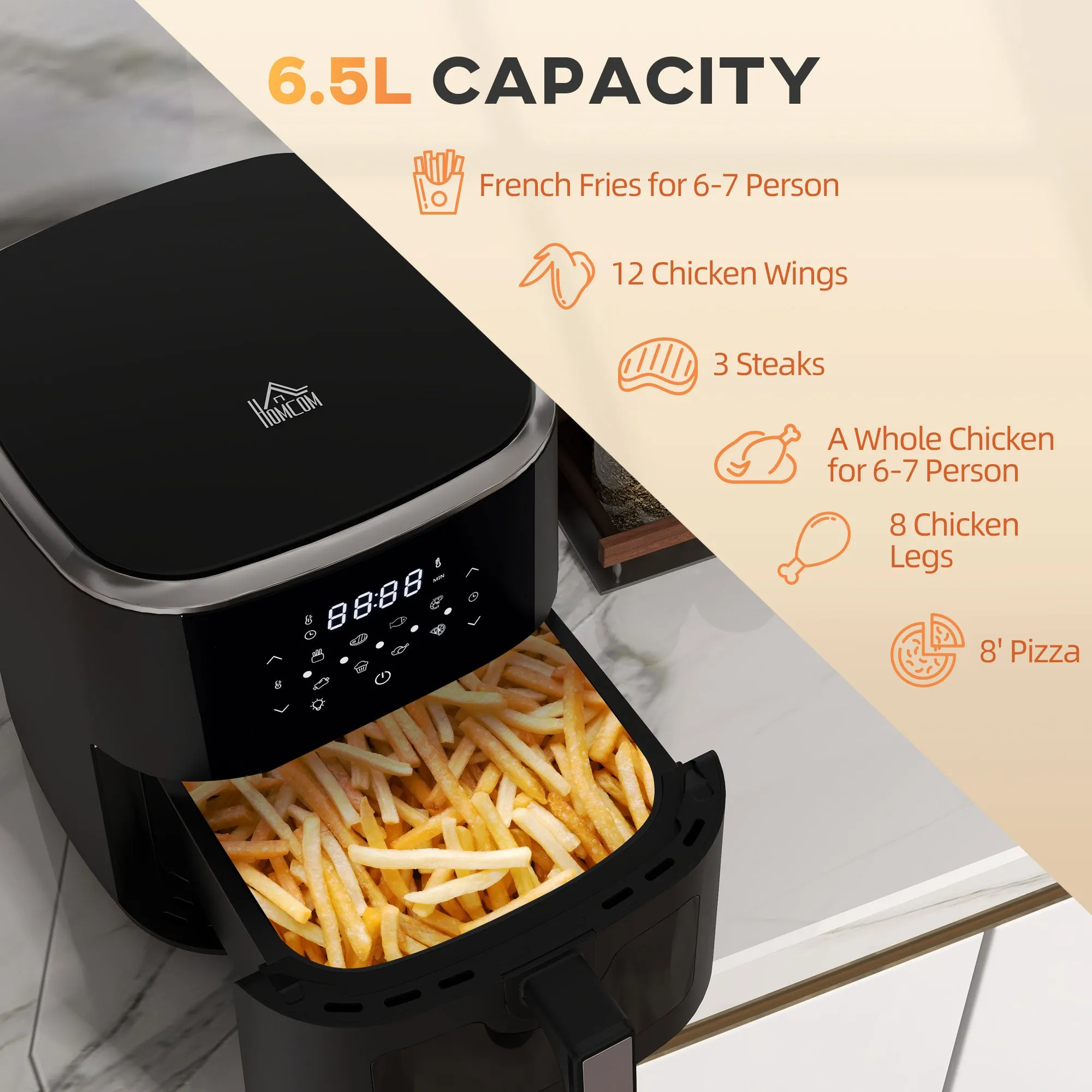 6.7L 4 in 1 Air Fryer, Bake, Roast and Dehydrator with Digital Display, Rapid Air Circulation, Adjustable Temperature, Timer