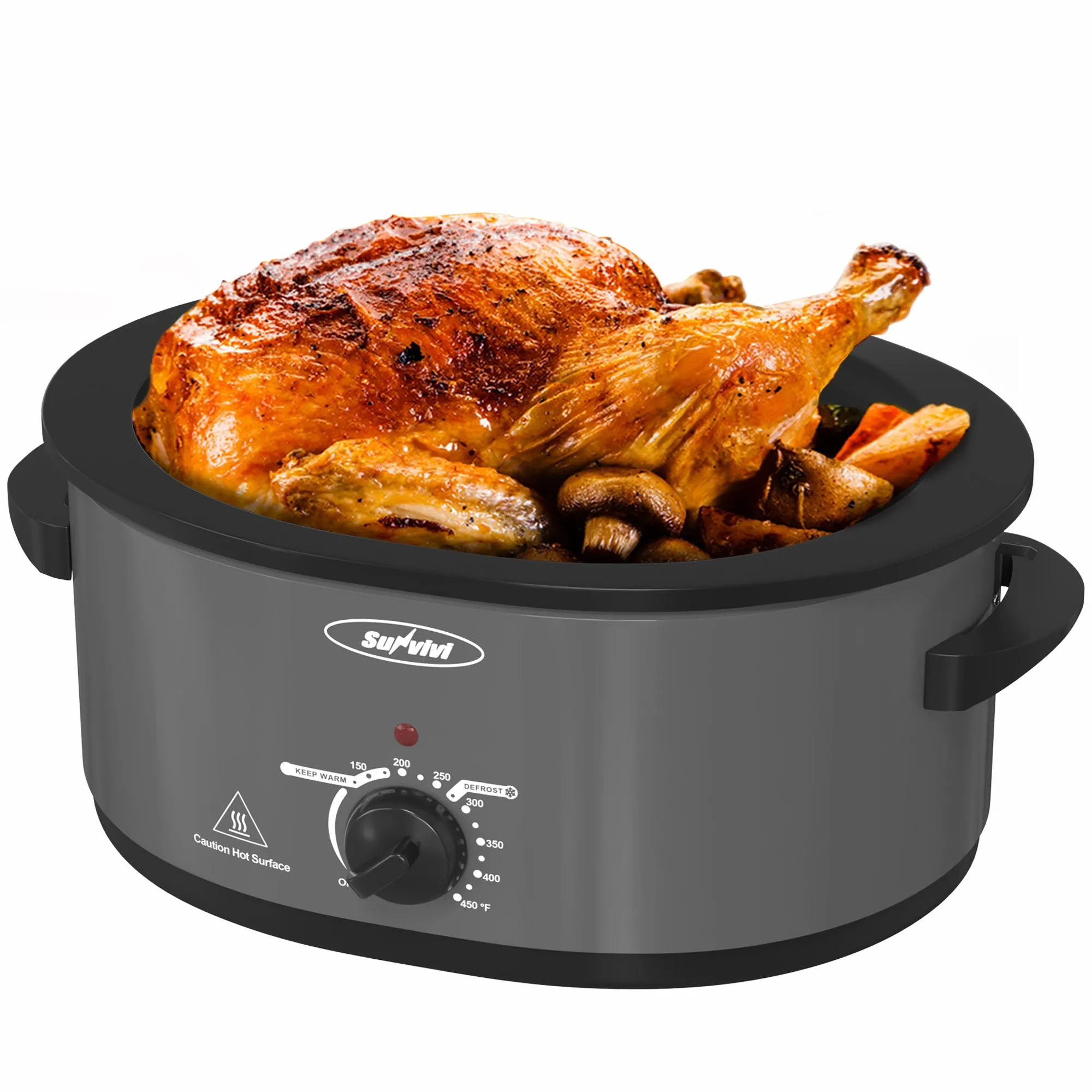 8-Quart Roaster Oven, Electric Roaster Oven with Self-Basting Lid, Turkey Roaster with Unique Defrost/Warm Function, Large Roaster with Removable Pan & Rack, Stainless Steel, Grey