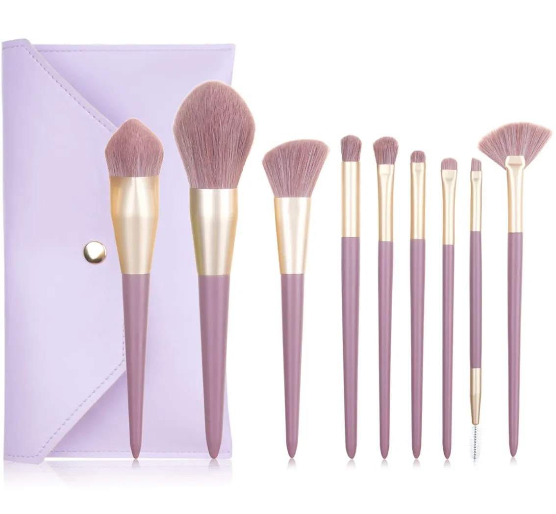 9 Pieces Fashion Purple Color Makeup Brush Kit with Matching Pouch | 1234