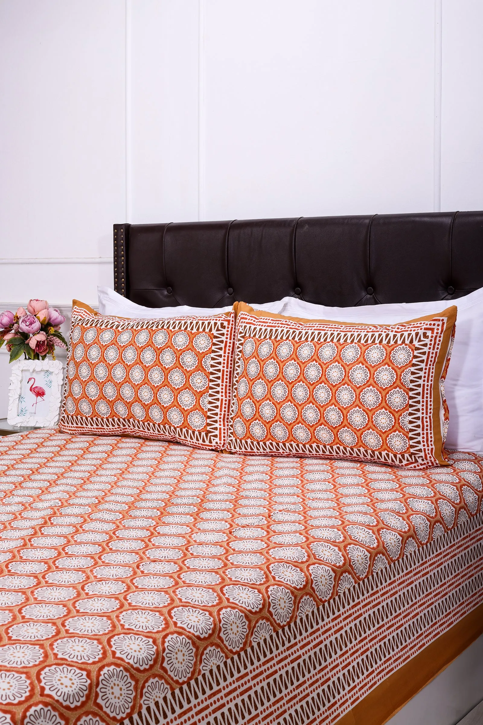 Alice Jaal Orange Cotton  Bedsheet