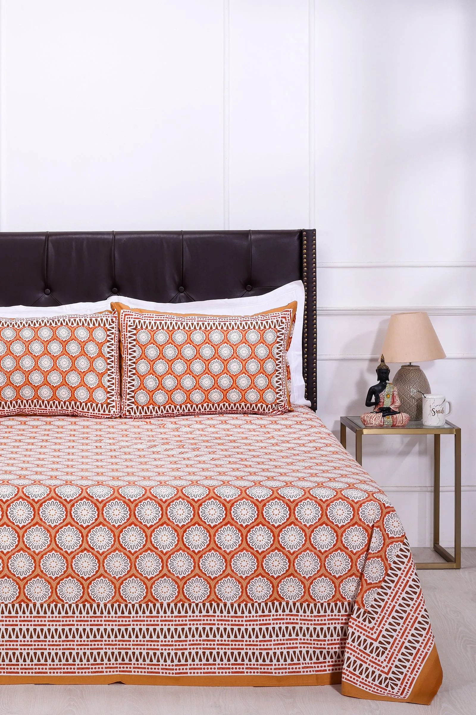 Alice Jaal Orange Cotton  Bedsheet