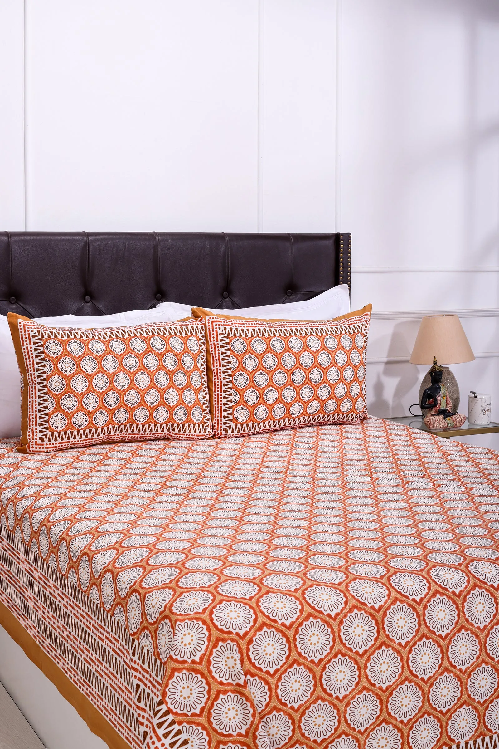 Alice Jaal Orange Cotton  Bedsheet