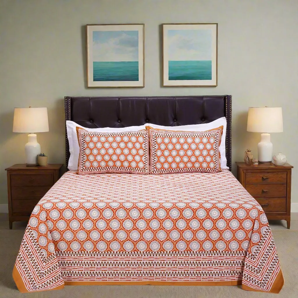 Alice Jaal Orange Cotton  Bedsheet