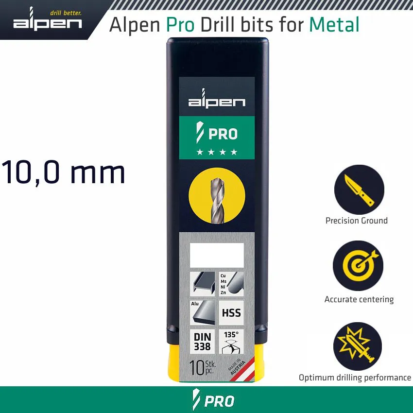 ALPEN ALPEN PRO HSS DRILL DIN 338 RN 135  WITH SPLIT POINT 10.0MM BULK ALP954010