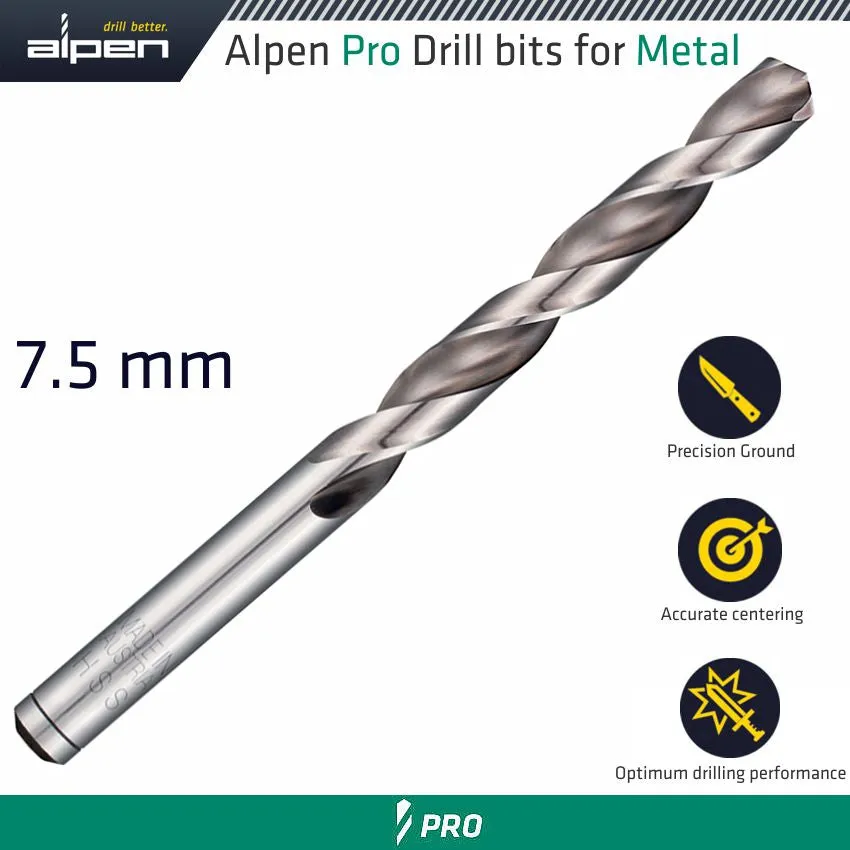 ALPEN ALPEN PRO HSS DRILL DIN 338 RN 135  WITH SPLIT POINT 7.5MM BULK ALP9540075