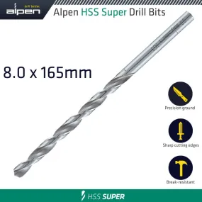 ALPEN HSS DRILL BIT LONG 8 X 165MM BULK ALP55108