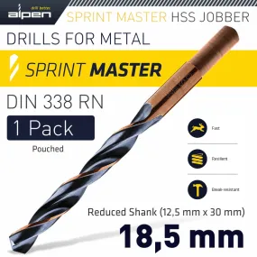 ALPEN HSS SPRINT MASTER 18.5MM RED SHANK 12.5MM X1 SLEEVED DIN338 ALPEN DRIL ALP6480185