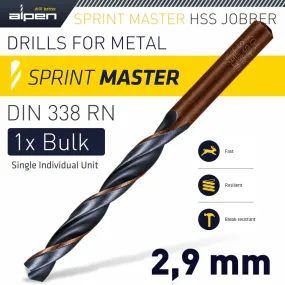 ALPEN HSS SPRINT MASTER 2.9MM BULK DIN 338 ALPEN DRILL BIT ALP6260029