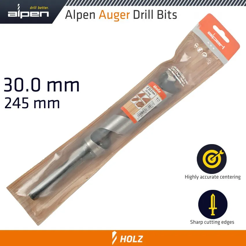 ALPEN WOOD AUGER DRILL BIT 30 X 235MM ALP216030