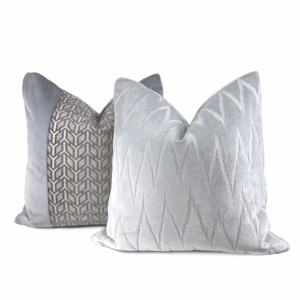 Altan Flame Stitch Chevron Light Gray Velvet Pillow Cover (Fabric by the yard available)