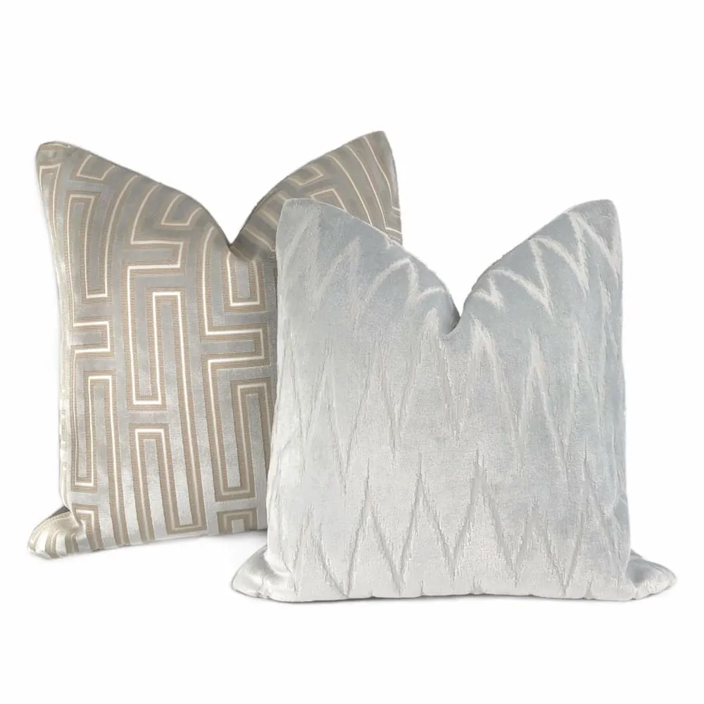 Altan Flame Stitch Chevron Light Gray Velvet Pillow Cover (Fabric by the yard available)