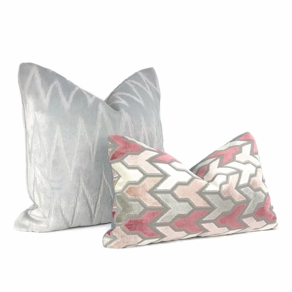 Altan Flame Stitch Chevron Light Gray Velvet Pillow Cover (Fabric by the yard available)