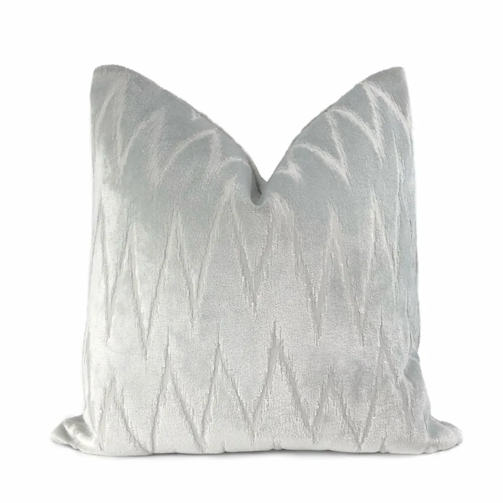 Altan Flame Stitch Chevron Light Gray Velvet Pillow Cover (Fabric by the yard available)