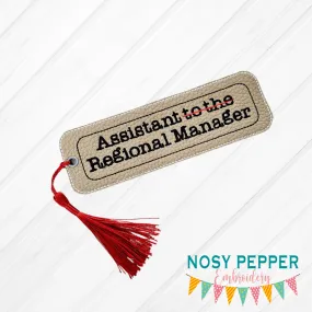 Assistant to the Regional Manager Bookmark/bag tag/ornament 5x7 machine embroidery design DIGITAL DOWNLOAD