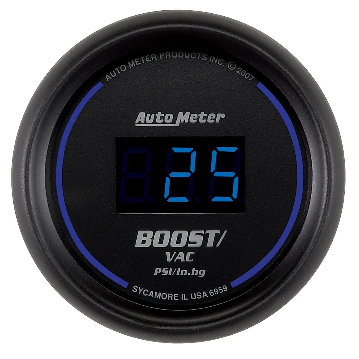 AutoMeter 6959 GAUGE; VAC/BOOST; 2 1/16in.; 30INHG-30PSI; DIGITAL; BLACK DIAL W/BLUE LED