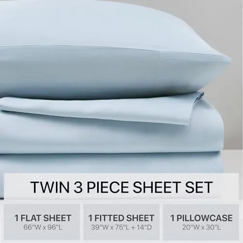 Beautyrest Twin Sheets Set Tencel Poly Blend, Cool Twin Bed Sheet Set, Colorfast, Moisture Wicking, Twin Size Sheet Set Silky Soft Gentle on Skin, Deep Pocket Fits up to 16" Mattress, Twin, Blue