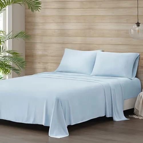 Beautyrest Twin Sheets Set Tencel Poly Blend, Cool Twin Bed Sheet Set, Colorfast, Moisture Wicking, Twin Size Sheet Set Silky Soft Gentle on Skin, Deep Pocket Fits up to 16" Mattress, Twin, Blue