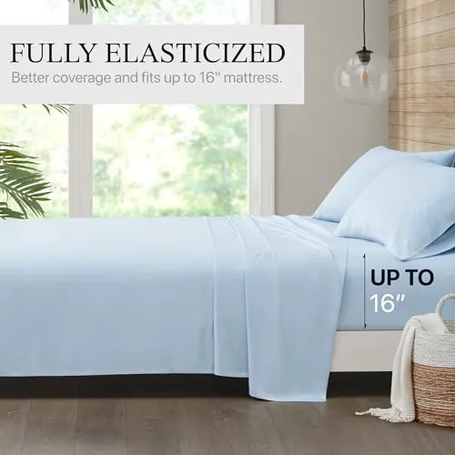 Beautyrest Twin Sheets Set Tencel Poly Blend, Cool Twin Bed Sheet Set, Colorfast, Moisture Wicking, Twin Size Sheet Set Silky Soft Gentle on Skin, Deep Pocket Fits up to 16" Mattress, Twin, Blue