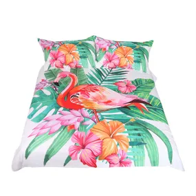 BeddingOutlet Flamingo Bedding Set Tropical Plant Quilt Cover  Home Bed Set Flower Print Pink and Green Bedclothes 3pcs