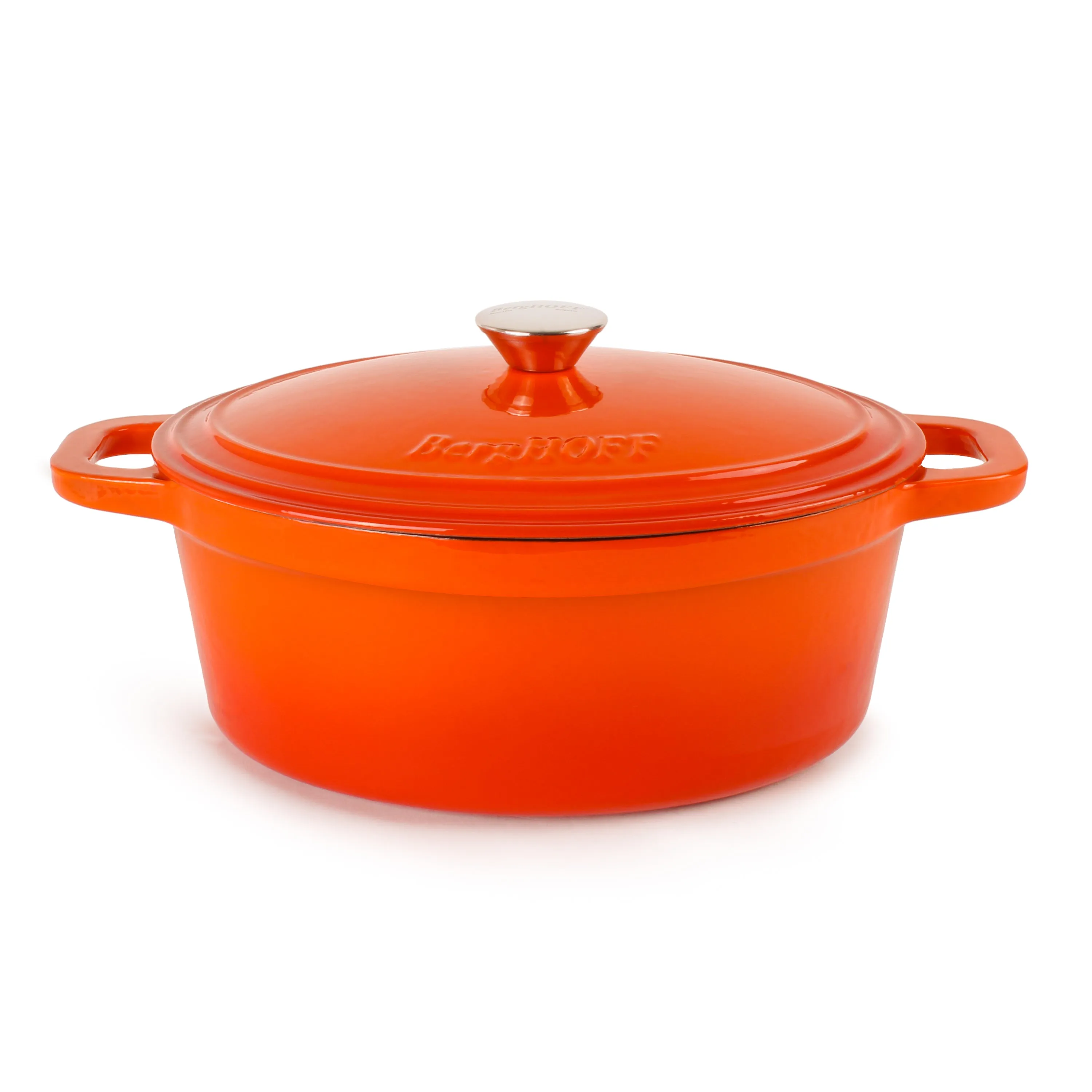 BergHOFF Neo 4pc Cast Iron Cookware Set, Grill Pan, Fry Pan & Oval Dutch Oven, Orange