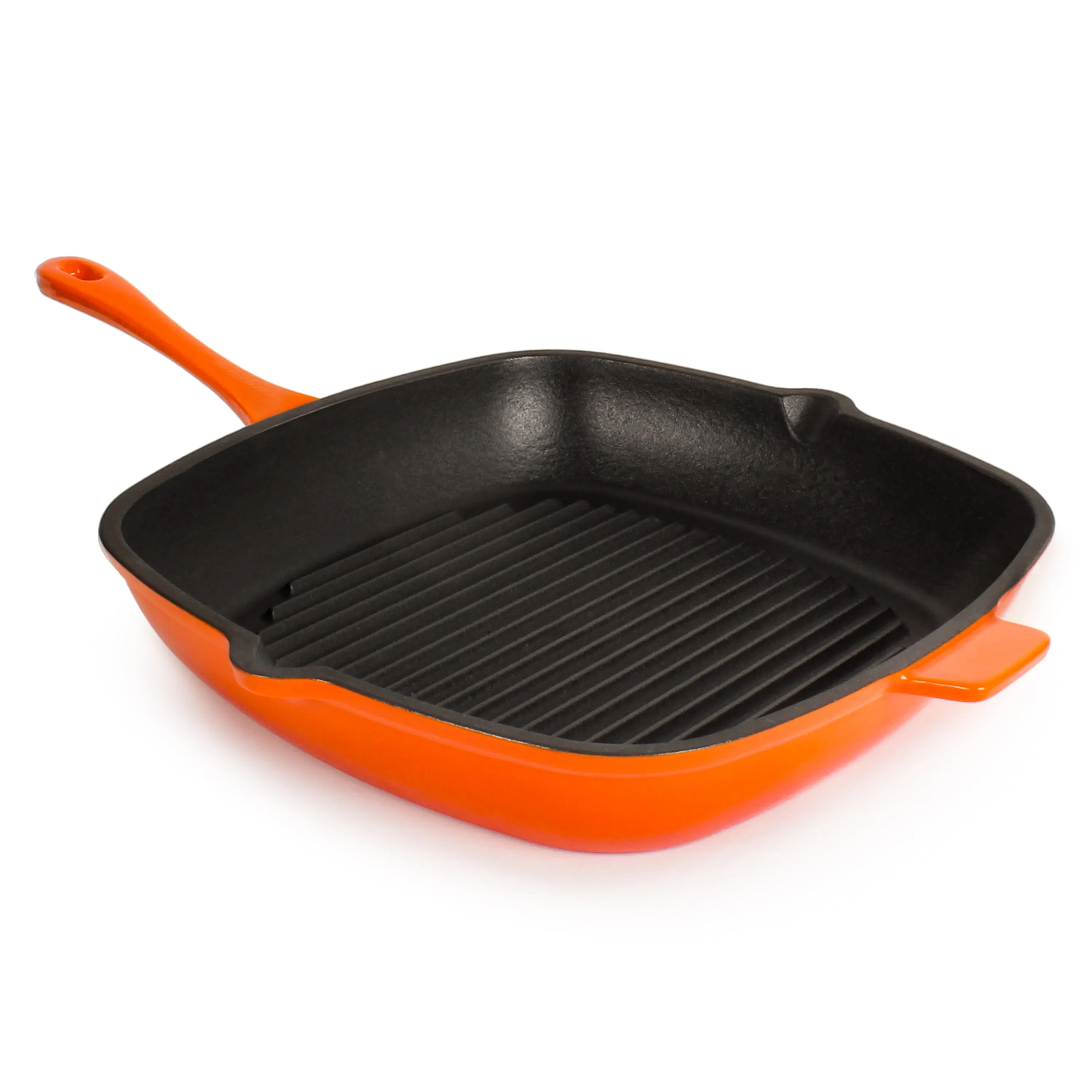 BergHOFF Neo 4pc Cast Iron Cookware Set, Grill Pan, Fry Pan & Oval Dutch Oven, Orange