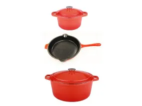 BergHOFF Neo 5pc Cast Iron Dutch Oven Set with 10" Fry Pan, 3qt. & 5qt., Orange