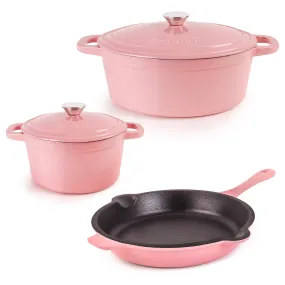 BergHOFF Neo 5pc Cast Iron Dutch Oven Set with 10" Fry Pan, 3qt. & 5qt., Pink