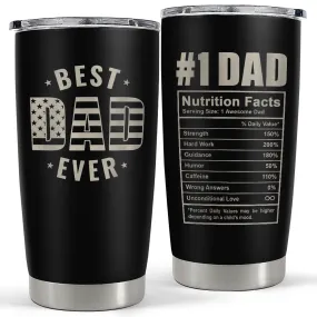 Best Dad Ever Tumbler with Lid - Dad Nutrition Facts 20oz Insulated Stainless Steel Mug - Coffee Mug for Travel Outdoor Sport Office, Gift for FatherÃ¢â‚¬â„¢s Day Birthday