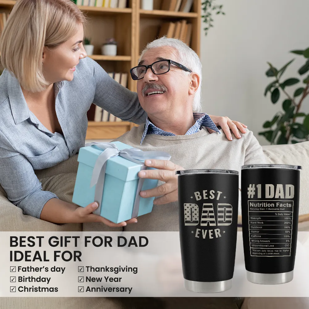 Best Dad Ever Tumbler with Lid - Dad Nutrition Facts 20oz Insulated Stainless Steel Mug - Coffee Mug for Travel Outdoor Sport Office, Gift for FatherÃ¢â‚¬â„¢s Day Birthday