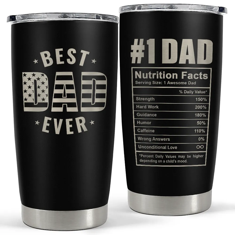 Best Dad Ever Tumbler with Lid - Dad Nutrition Facts 20oz Insulated Stainless Steel Mug - Coffee Mug for Travel Outdoor Sport Office, Gift for FatherÃ¢â‚¬â„¢s Day Birthday