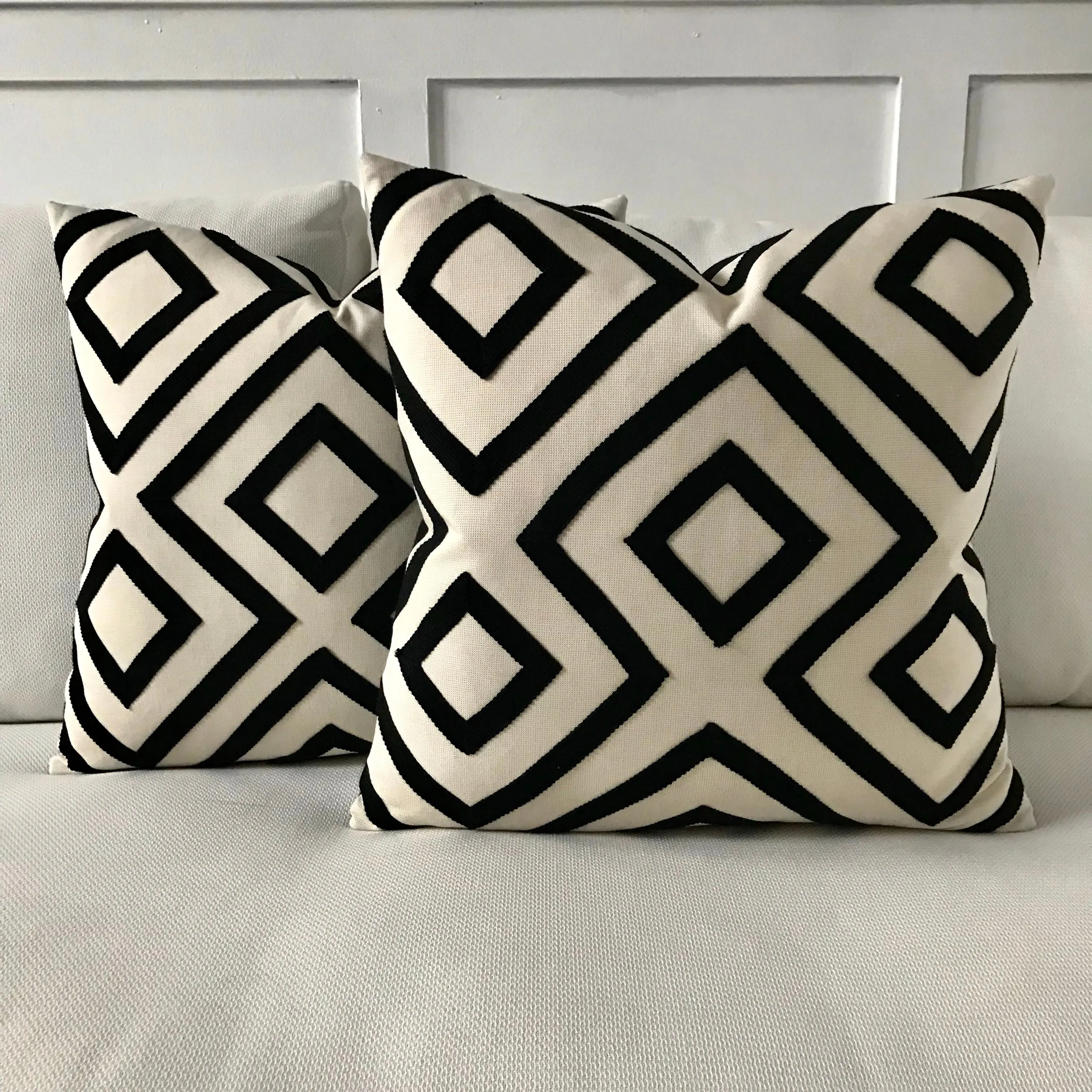 Black and White Modern Geometric Pique Throw Pillow Cover 20x20