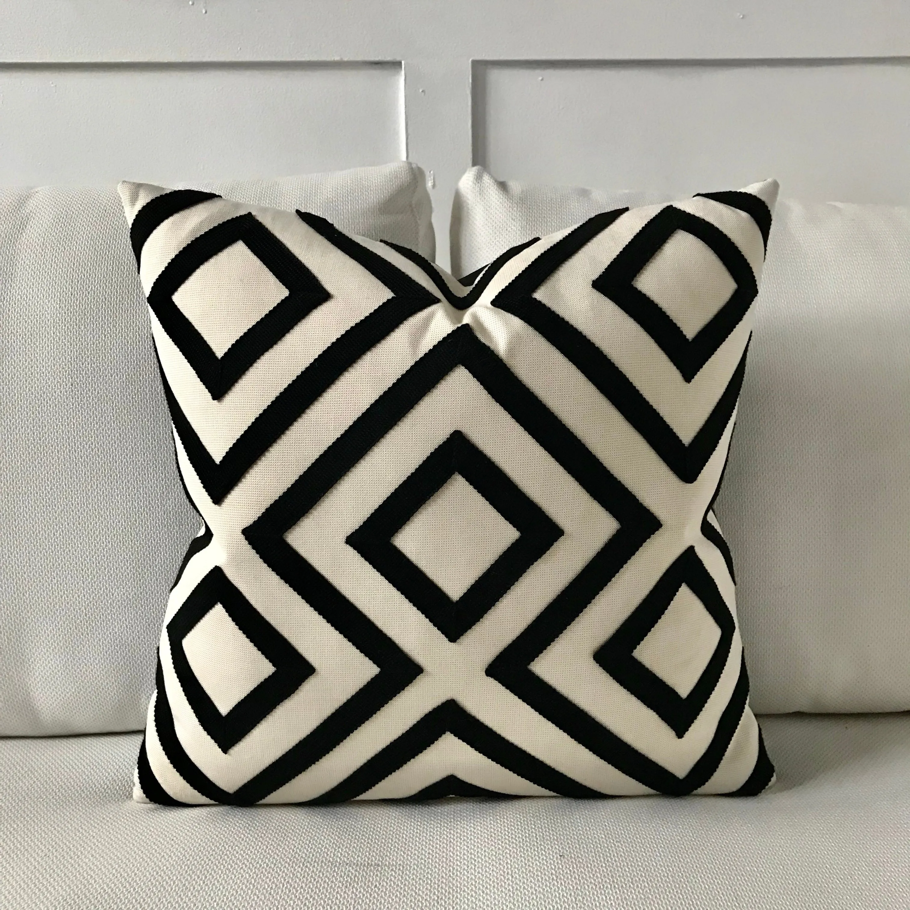 Black and White Modern Geometric Pique Throw Pillow Cover 20x20