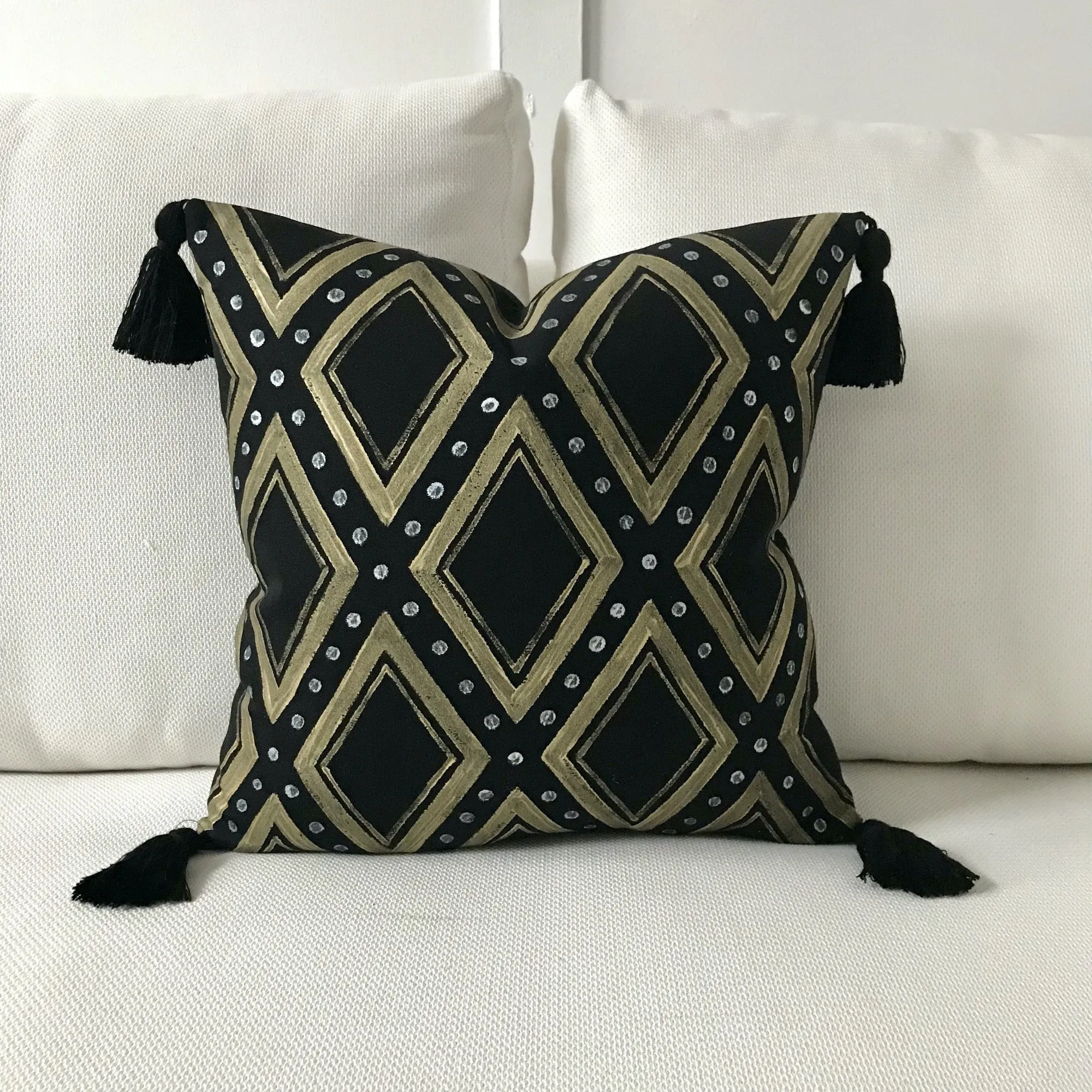 Black Art Deco Geometric Outdoor Throw Pillow Cover 17x17