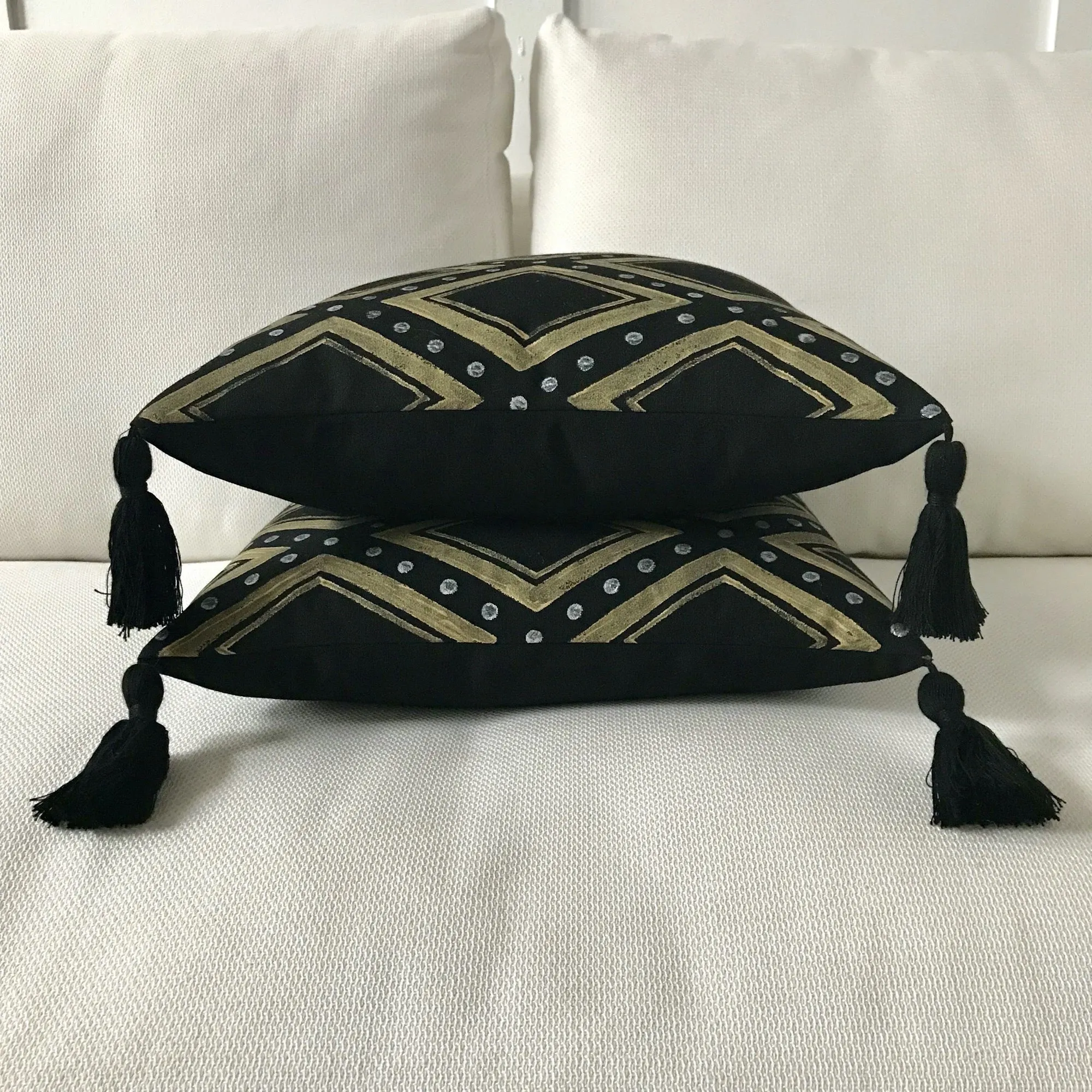 Black Art Deco Geometric Outdoor Throw Pillow Cover 17x17