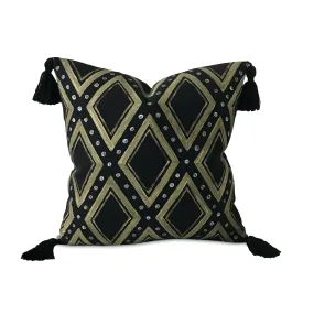 Black Art Deco Geometric Outdoor Throw Pillow Cover 17x17