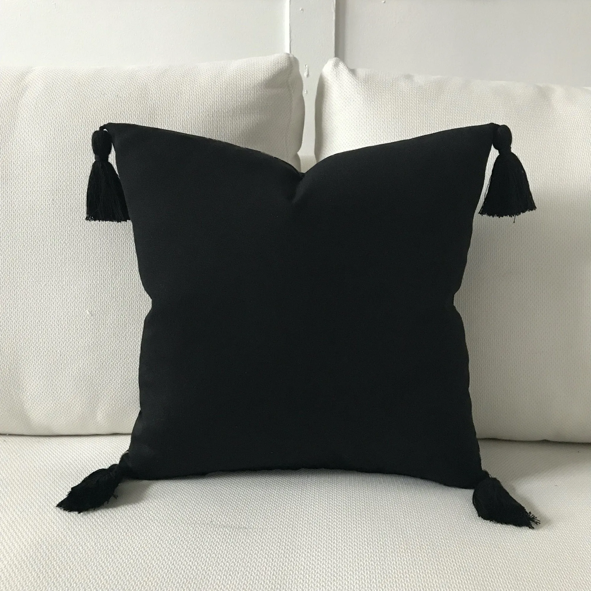 Black Art Deco Geometric Outdoor Throw Pillow Cover 17x17