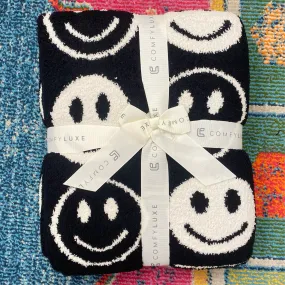 Black Smiley Face Comfy Luxe Blanket